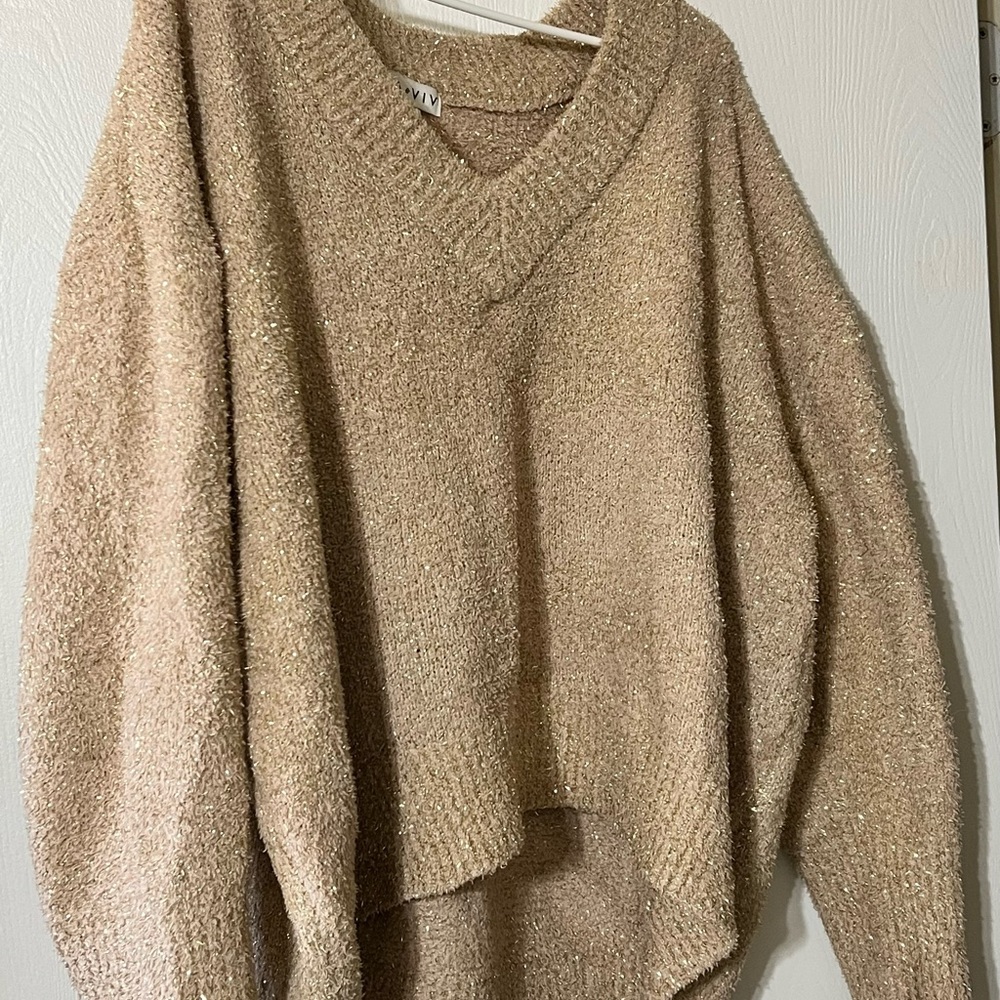 Ava Viv Cozy Beige and Gold Sweater
